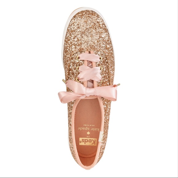 Kate Spade Rose Gold Glitter Lace Up Sneakers IOB - Picture 8 of 16